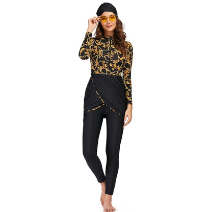 alalar | 3-Piece Modest Patchwork Burkini Swimsuit – Sporty Long-Sleeve Swimwear with Hijab