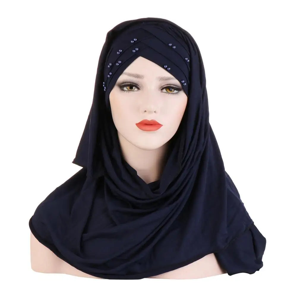 alalar- Cotton Scarf Plain Hijabs With Bead Shawls And Wraps Femme -حجاب قطني سادة مع شالات  مطرزة بخرز