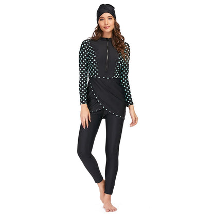 alalar | 3-Piece Modest Patchwork Burkini Swimsuit – Sporty Long-Sleeve Swimwear with Hijab
