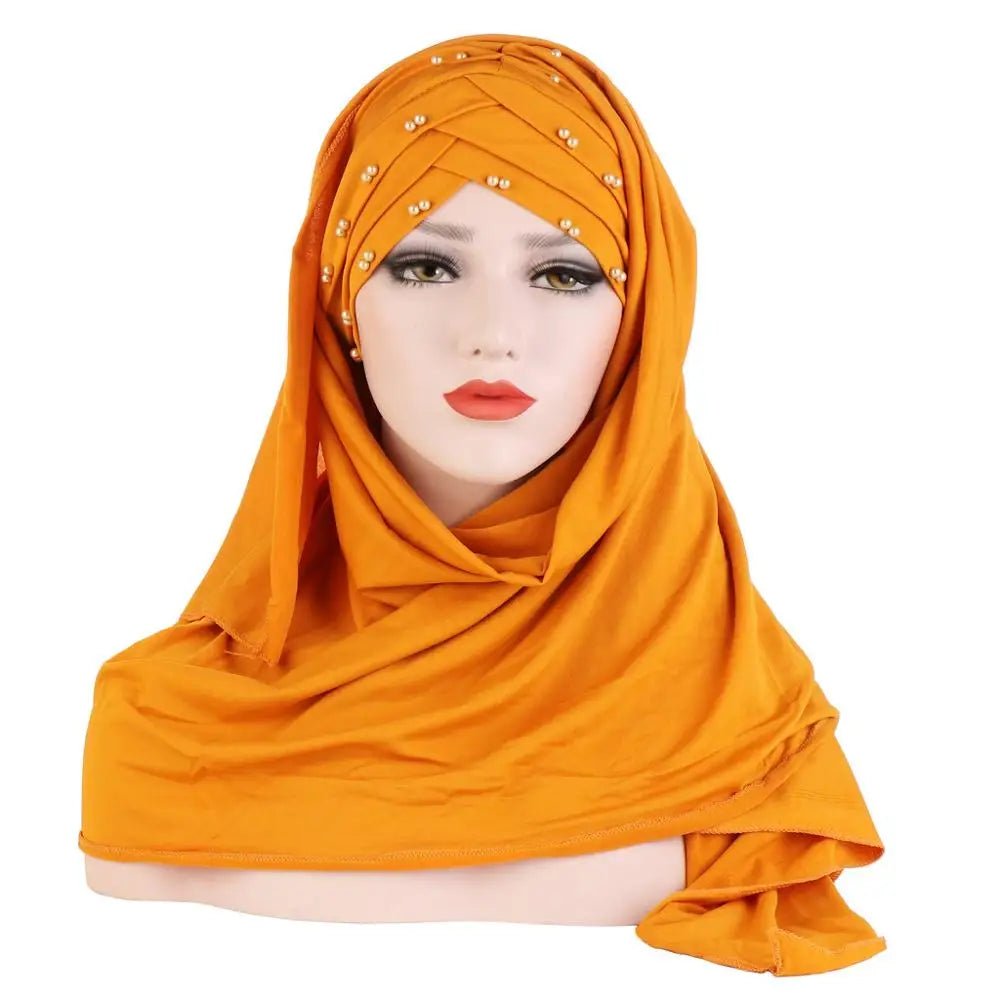 alalar- Cotton Scarf Plain Hijabs With Bead Shawls And Wraps Femme -حجاب قطني سادة مع شالات  مطرزة بخرز