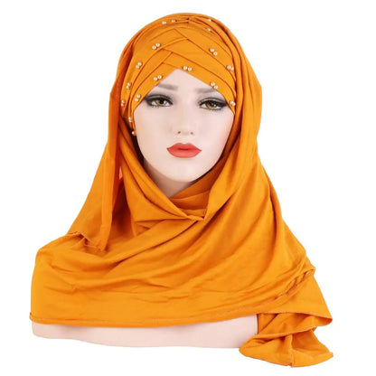 alalar- Cotton Scarf Plain Hijabs With Bead Shawls And Wraps Femme -حجاب قطني سادة مع شالات  مطرزة بخرز