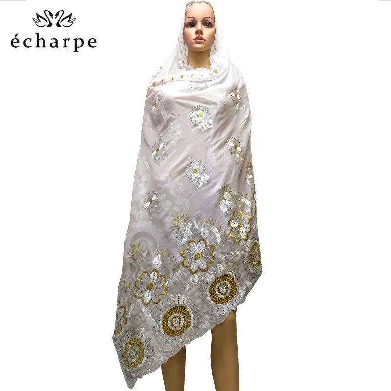 alalar | African Cotton Embroidered Hijab Scarf – Hollow Design Oversized Shawl (210 × 110 cm)