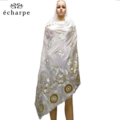 alalar | African Cotton Embroidered Hijab Scarf – Hollow Design Oversized Shawl (210 × 110 cm)