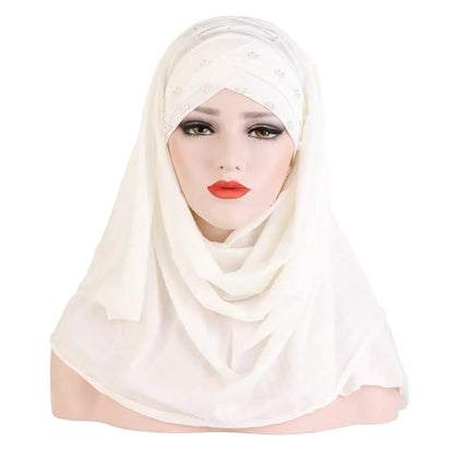alalar- Cotton Scarf Plain Hijabs With Bead Shawls And Wraps Femme -حجاب قطني سادة مع شالات  مطرزة بخرز
