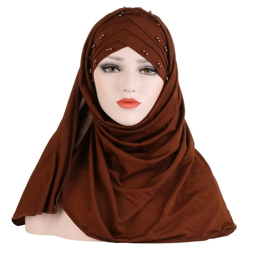 alalar- Cotton Scarf Plain Hijabs With Bead Shawls And Wraps Femme -حجاب قطني سادة مع شالات  مطرزة بخرز