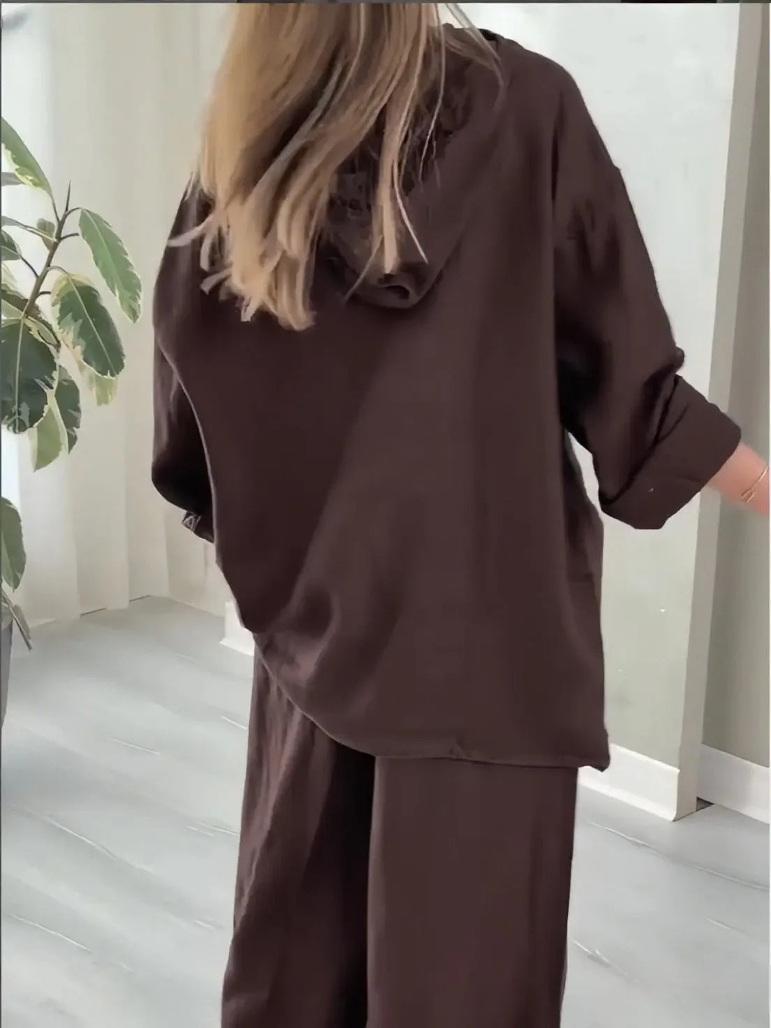 alalar| Hooded Half-zipper Top Wide-leg Pants Set Loose Casual 2-piece Set