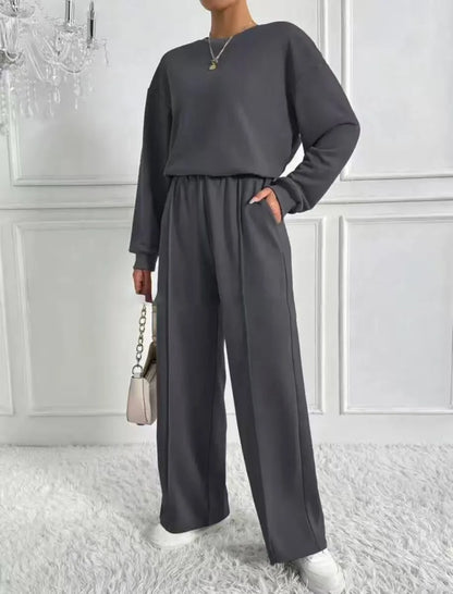 alalar | Modest Two-Piece Casual Sweatshirt Set – Long Sleeve Top & Pants (Solid Color)