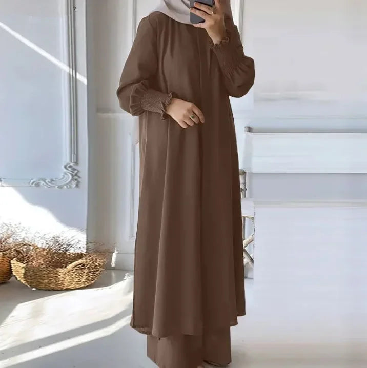 alalar | Two-Piece Modest Kimono Set – Long Coat & Wide-Leg Pants ( Dubai Style)