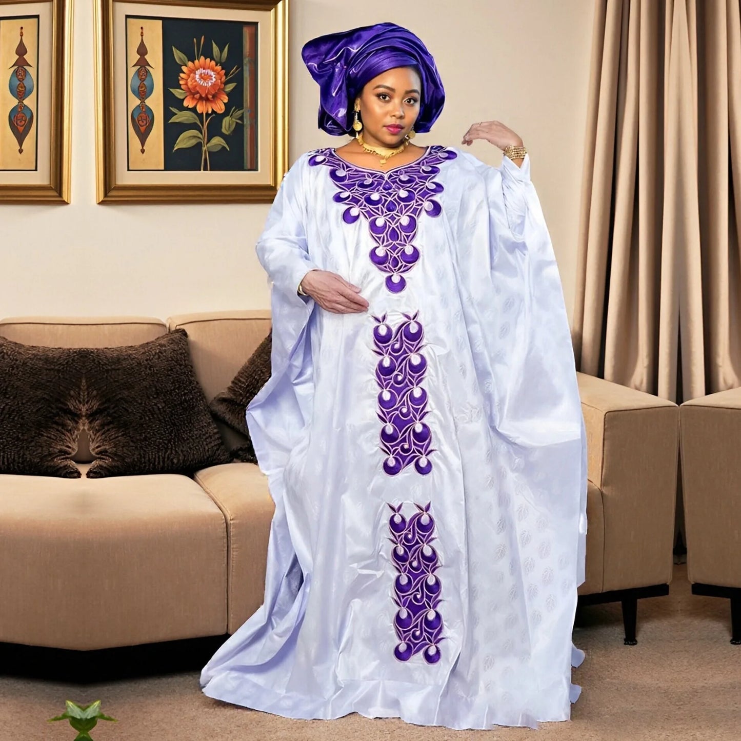 ALALAR | African Embroidered Abaya Dress – Elegant Plus Size Modest Wear for Women