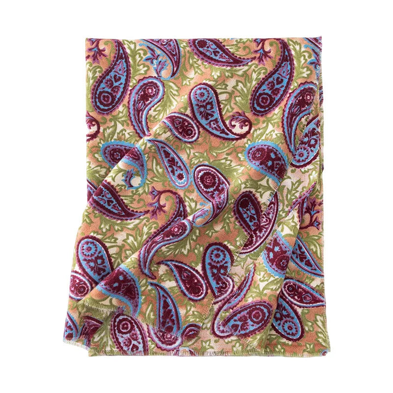 alalar | Luxury Leopard & Paisley Cashmere-Feel Scarf – Retro Printed Winter Shawl for Women