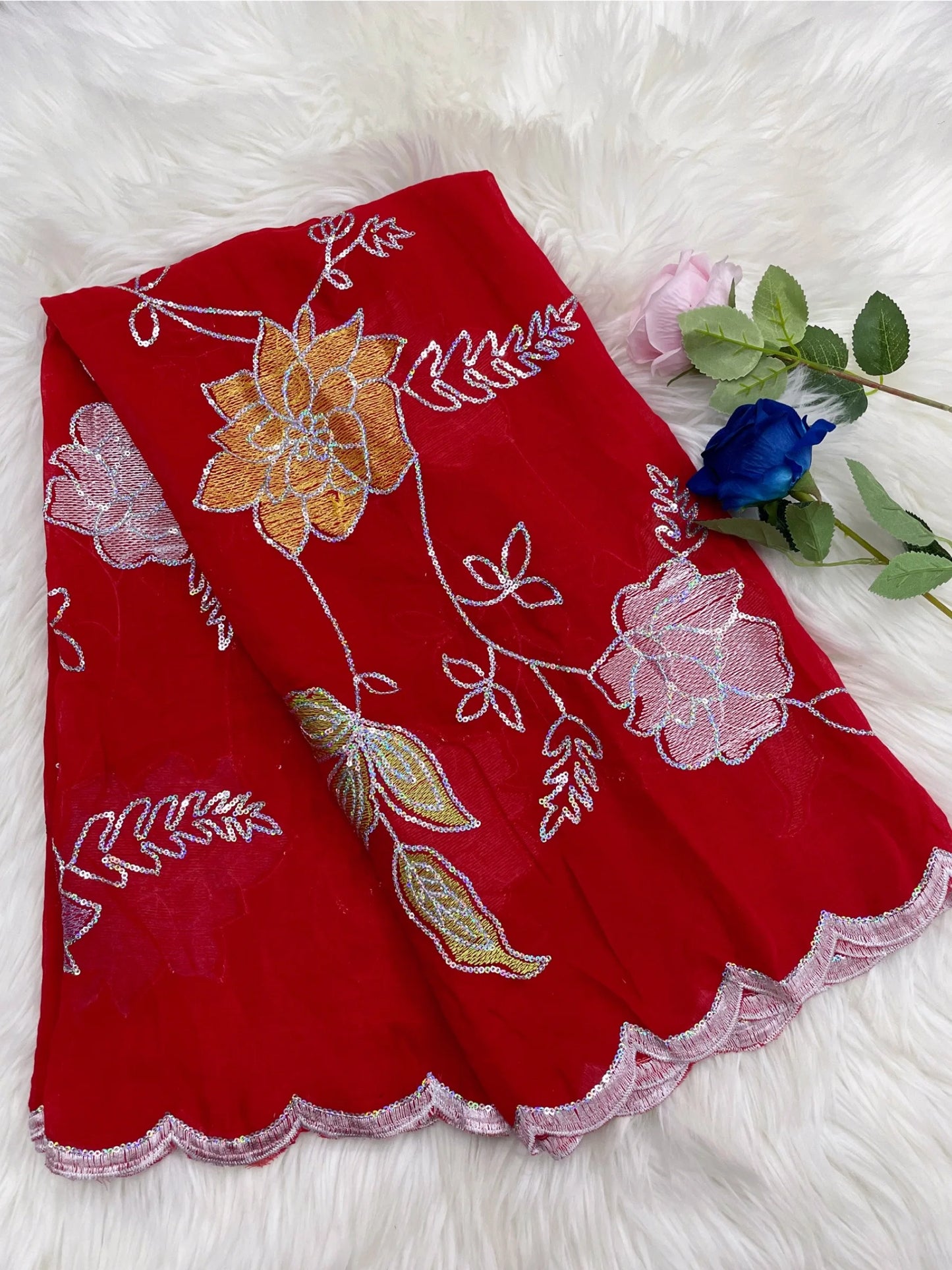 ALALAR | Embroidered Cotton Hijab Scarf – African Style Multicolor Muslim Headscarf Dubai Fashion