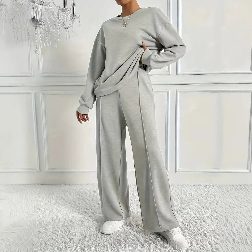 alalar | Modest Two-Piece Casual Sweatshirt Set – Long Sleeve Top & Pants (Solid Color)
