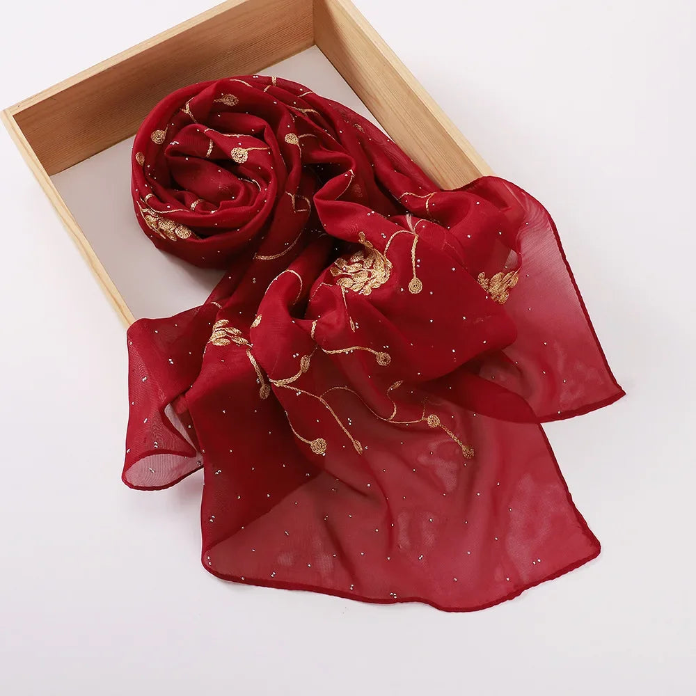 alalar | Embroidered Diamond Chiffon Hijab – Elegant Scarf & Turban Style Headwrap for Women