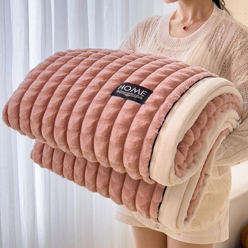 alalar-Luxury Double Layer Faux Rabbit Fur Throw Blanket-بطانية فاخرة مزدوجة الطبقات من فرو الأرنب الصناعي