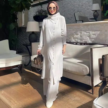 alalar | Vintage Printed Abaya Pants Set – Long Sleeve Modest Outfit for Women