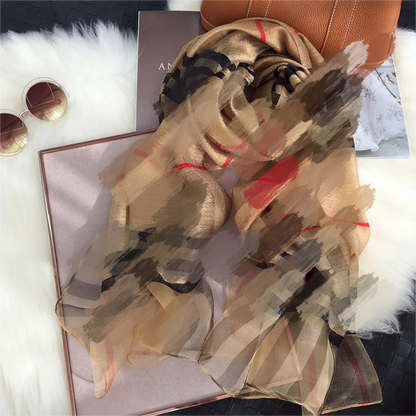 alalar | Checkered Mulberry Silk & Wool Scarf – Luxury Autumn & Winter Shawl for Women