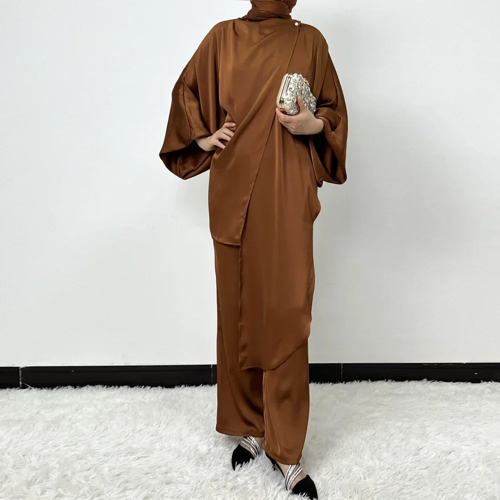 alalar | 2025 Irregular Top & Pants Abaya Set – Modern Modest Ramadan Outfit