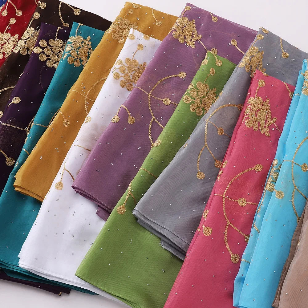 alalar | Embroidered Diamond Chiffon Hijab – Elegant Scarf & Turban Style Headwrap for Women