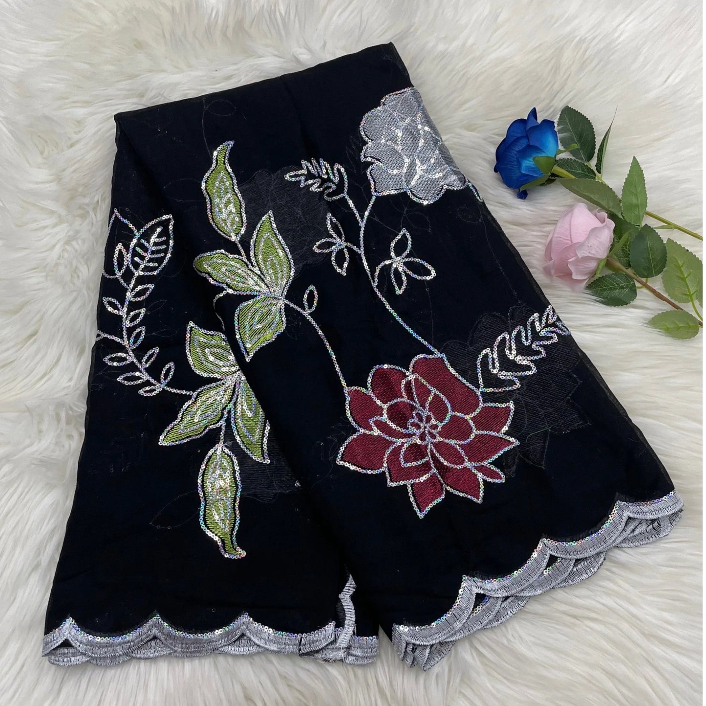 ALALAR | Embroidered Cotton Hijab Scarf – African Style Multicolor Muslim Headscarf Dubai Fashion