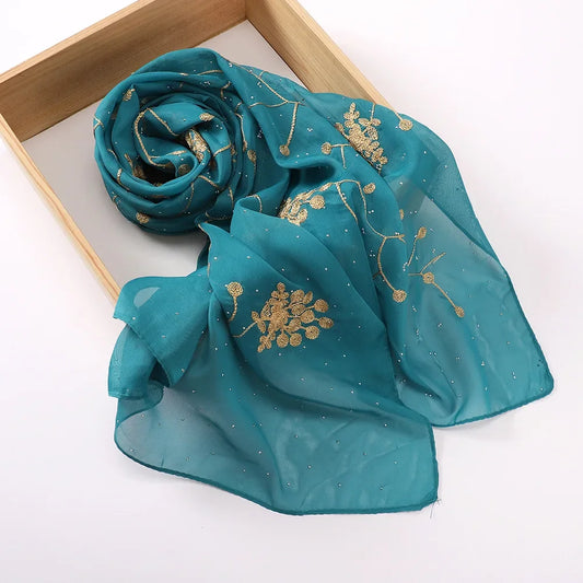 alalar | Embroidered Diamond Chiffon Hijab – Elegant Scarf & Turban Style Headwrap for Women