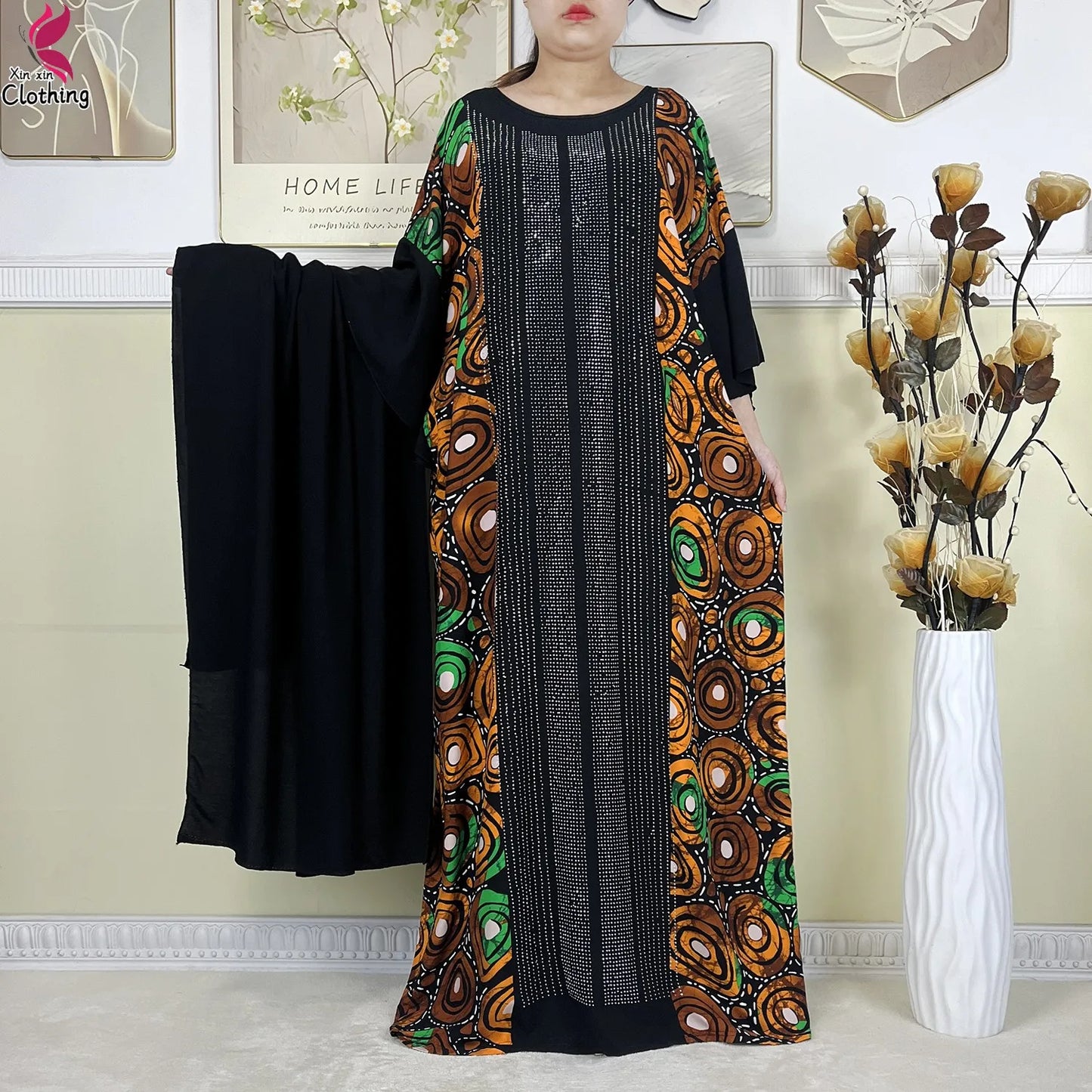 alalar-عبايات إسلامية جديدة من القطن للنساء مع وشاح كبيرNew Muslim Abayas Cotton Fabric For Women Dresse With Big Scarf 2025
