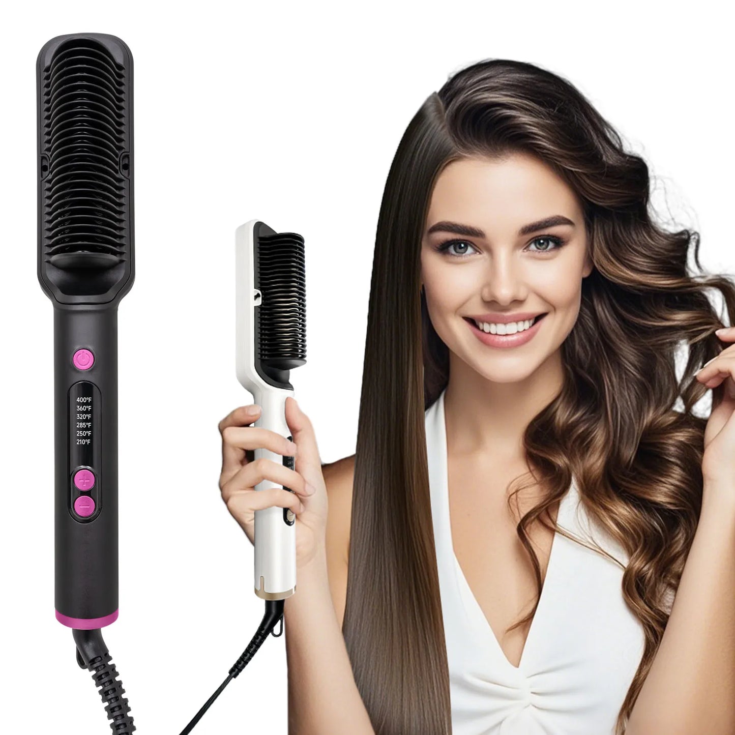 alalar-Health-Beauty-Hair Straightener Brush with Six Temperature Settings-فرشاة فرد الشعر مع ستة إعدادات لدرجة الحرارة