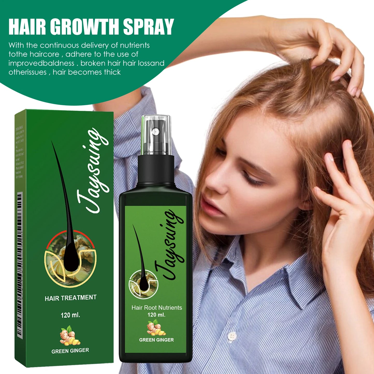 alalar-Hair Growth Spray Ginger Massage Scalp Damaged Treatmentalalar-بخاخ نمو الشعر، تدليك الزنجبيل، حل علاجي لفروة الرأس التالفة، تغذية الجذور، نمو سريع، مصل مضاد لتساقط الشعر، الجمال والصحة