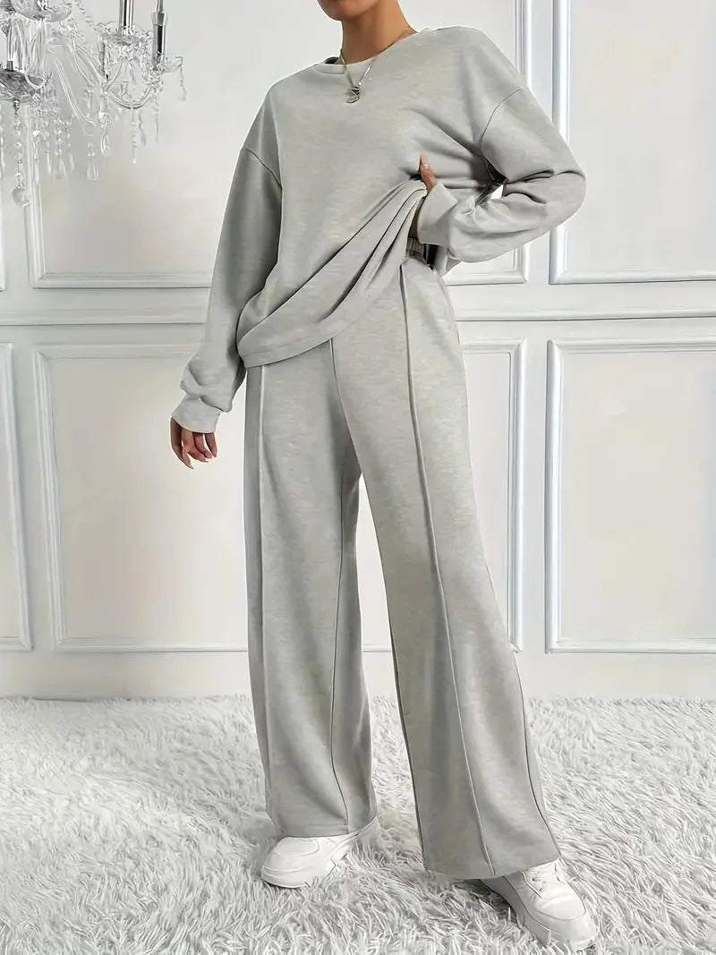 alalar | Modest Two-Piece Casual Sweatshirt Set – Long Sleeve Top & Pants (Solid Color)