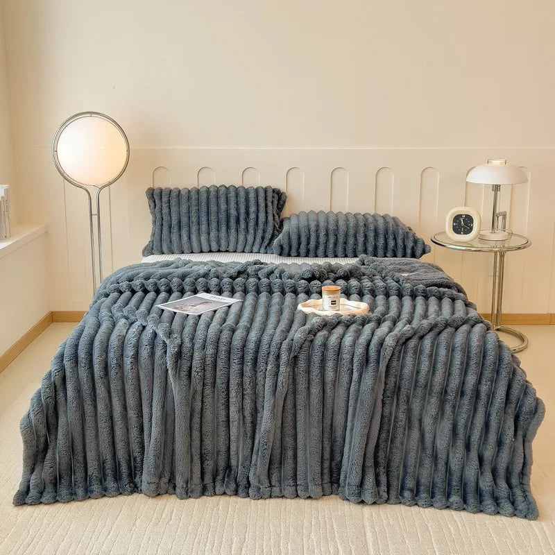 alalar-Solid Thickened Wide Striped  Blanket-بطانية متعددة الوظائف