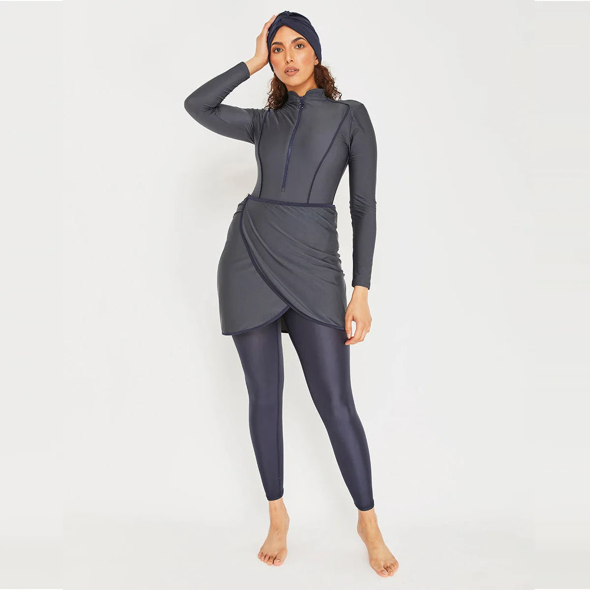 alalar | 3-Piece Modest Patchwork Burkini Swimsuit – Sporty Long-Sleeve Swimwear with Hijab