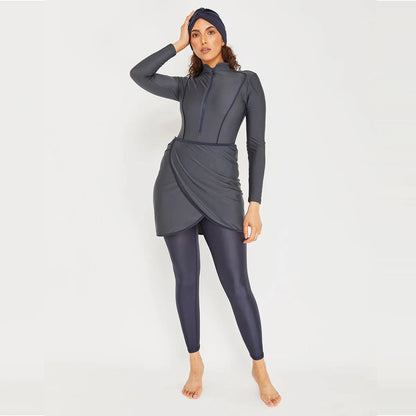 alalar | 3-Piece Modest Patchwork Burkini Swimsuit – Sporty Long-Sleeve Swimwear with Hijab