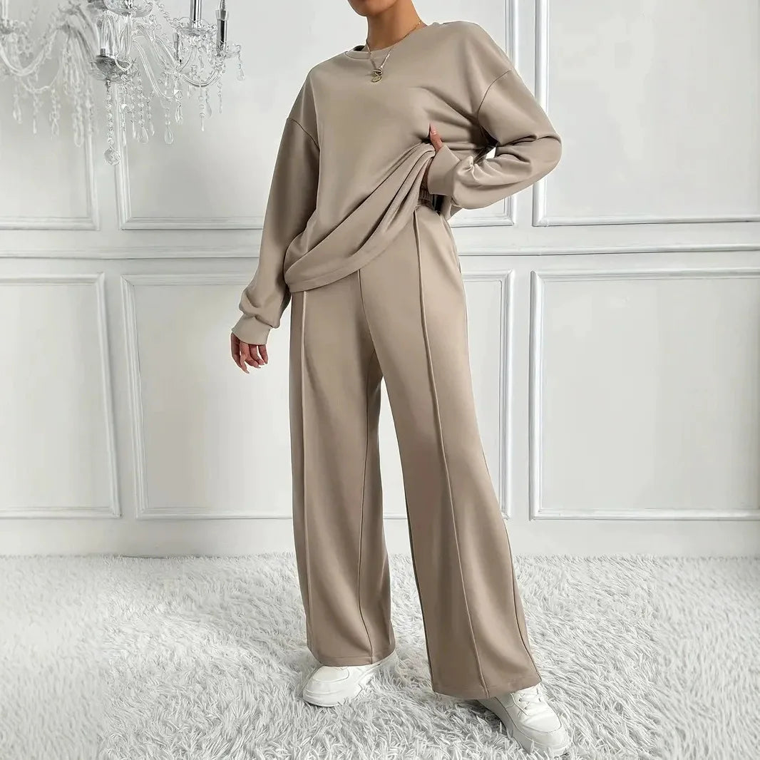 alalar | Modest Two-Piece Casual Sweatshirt Set – Long Sleeve Top & Pants (Solid Color)