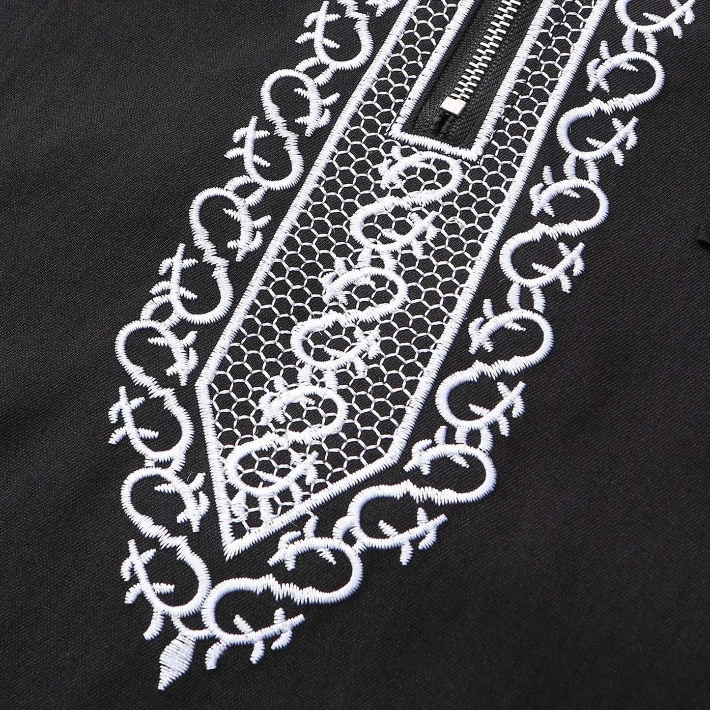 ALALAR | Men’s Hooded Embroidered Abaya – Islamic Long Robe with Half Zipper Middle Eastern Jilbab for Eid