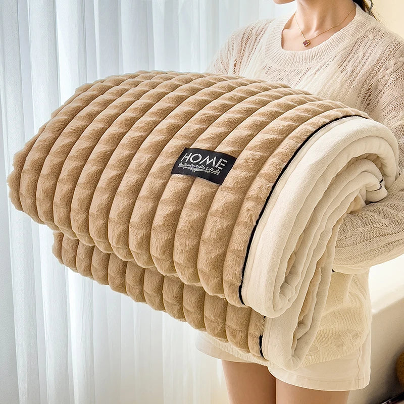 alalar-Luxury Double Layer Faux Rabbit Fur Throw Blanket-بطانية فاخرة مزدوجة الطبقات من فرو الأرنب الصناعي