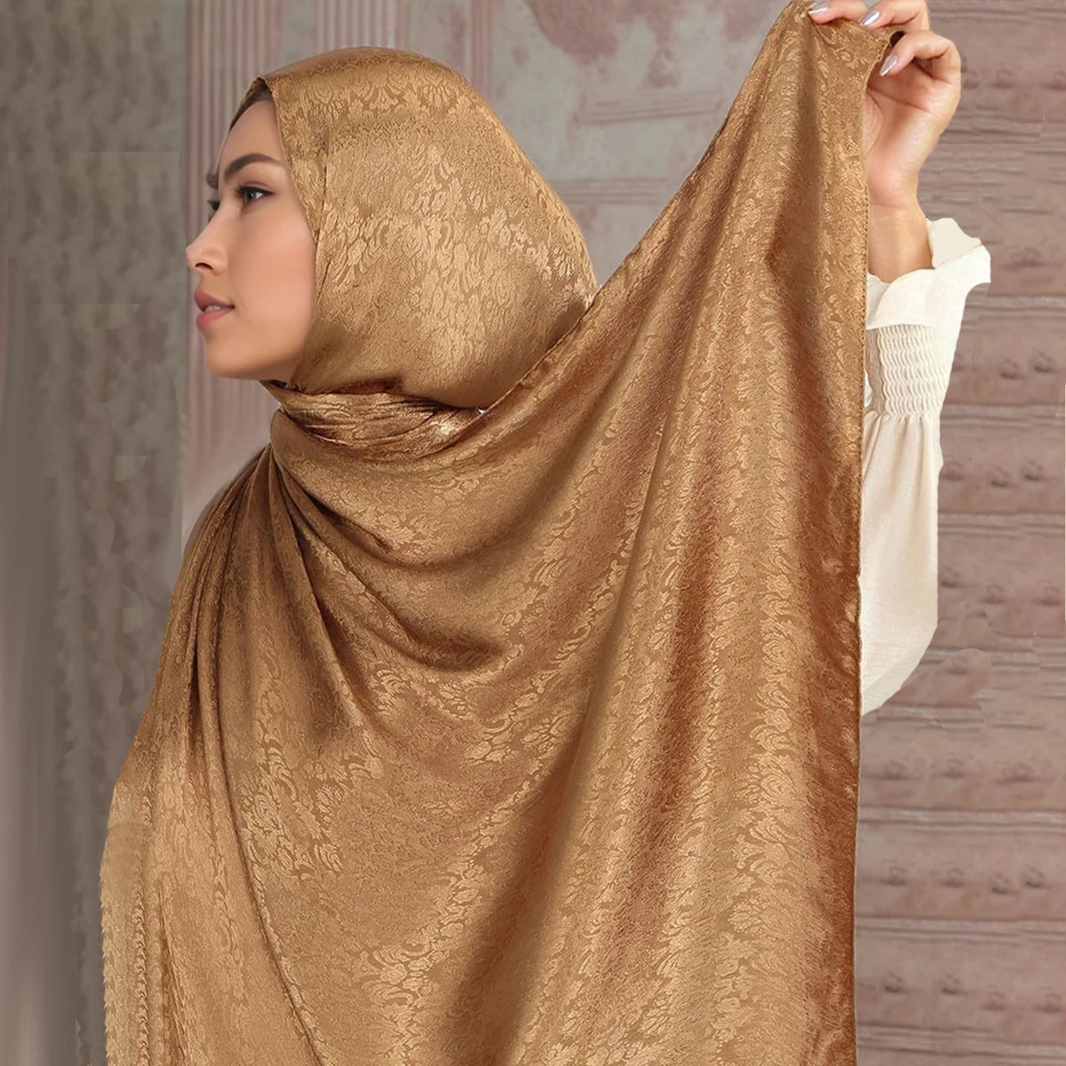Fashion Leaf Print Satin Hijab -alalar