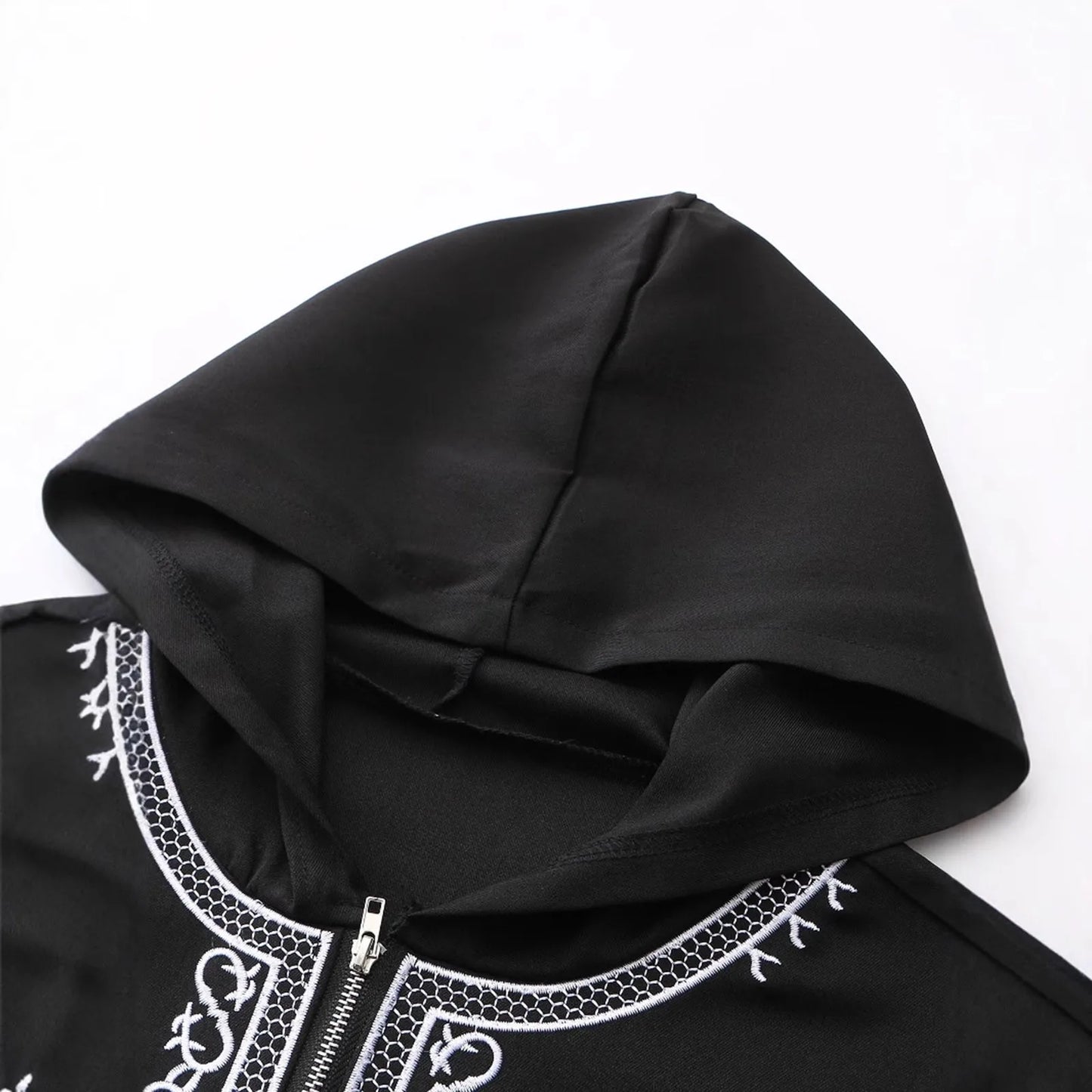 ALALAR | Men’s Hooded Embroidered Abaya – Islamic Long Robe with Half Zipper Middle Eastern Jilbab for Eid