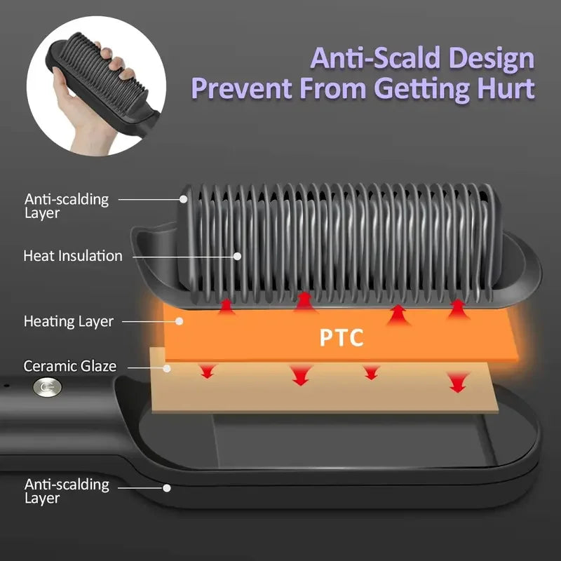 alalar-Hair Straightener Professional Quick Heated Electric Hot Comb Hair Straightenerسهل الاستخدام وآمن، يُقلل بشكل فعال من تلف الشعر، مما يجعله أكثر صحة وطبيعية. مناسب للشعر الجاف والمبلل مشط ساخن