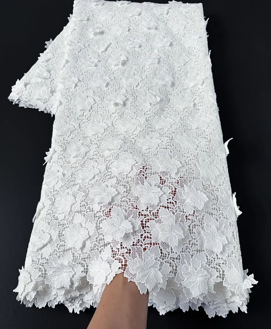 alalar | Luxury 3D Guipure Lace Fabric – 5 Yards Water Soluble African Bridal Lace