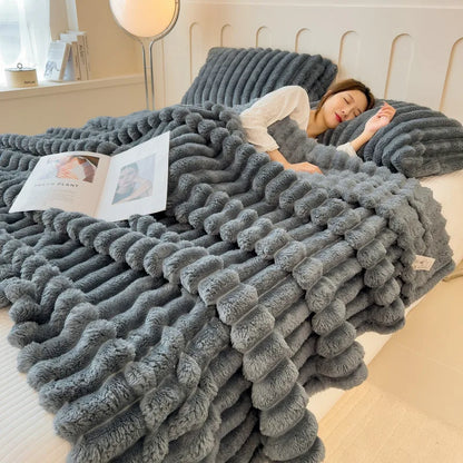 alalar-Solid Thickened Wide Striped  Blanket-بطانية متعددة الوظائف