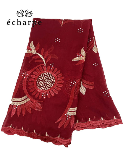 alalar | Dubai-Style Embroidered Cotton Hijab – African Pashmina Turban & Shawl