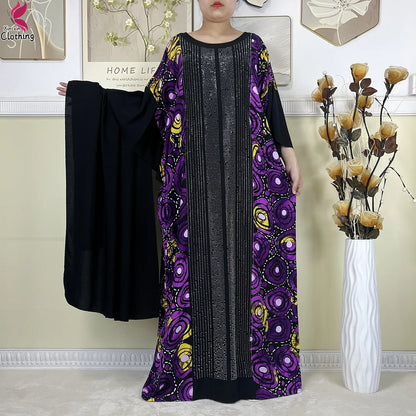 alalar-عبايات إسلامية جديدة من القطن للنساء مع وشاح كبيرNew Muslim Abayas Cotton Fabric For Women Dresse With Big Scarf 2025