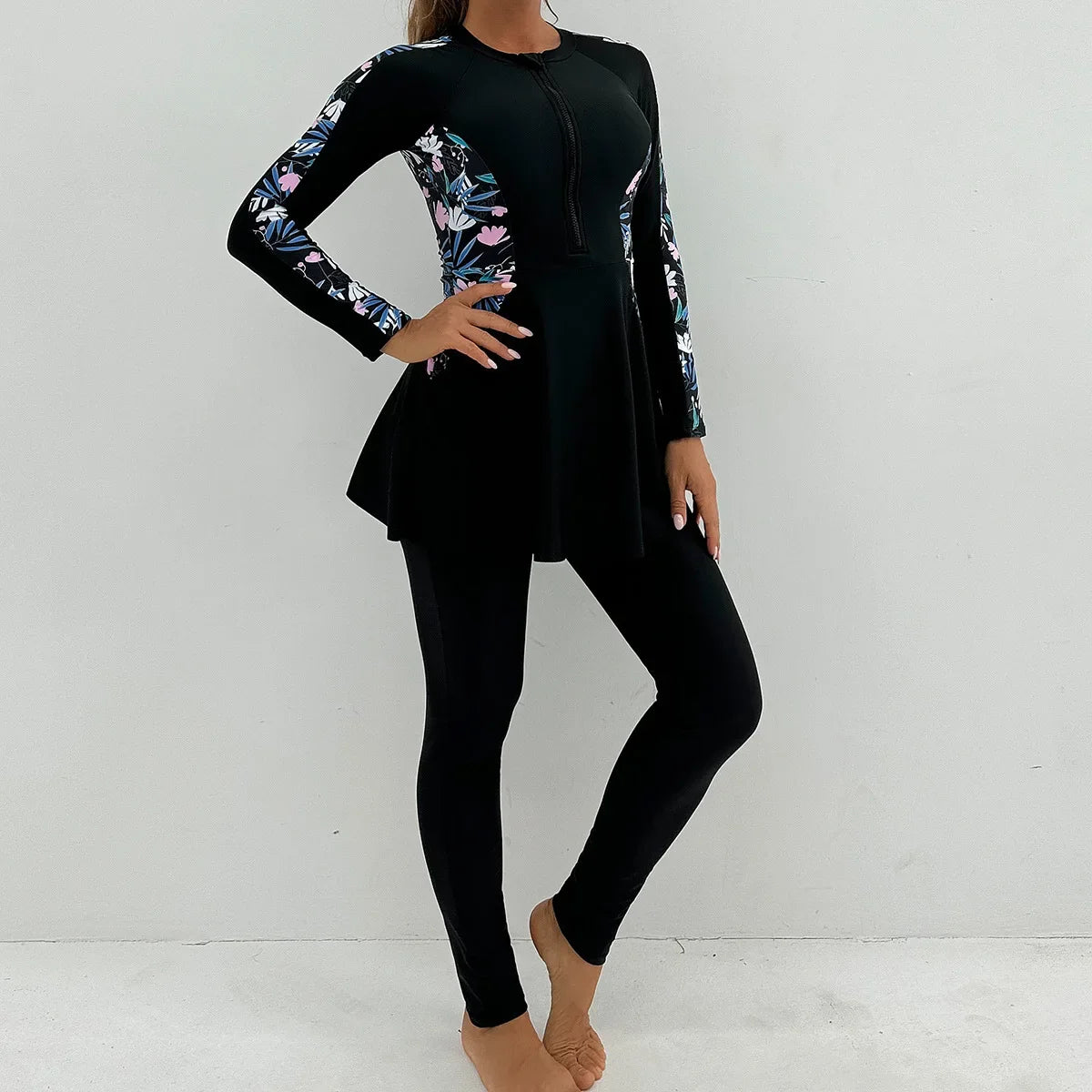 alalar | Modest Floral Patchwork Burkini – Long-Sleeve Zipper Swimwear Set (2025)