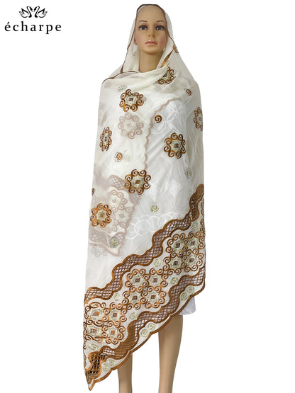 alalar | African Cotton Embroidered Hijab – Dubai-Style Ramadan Prayer Scarf