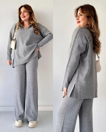 alalar | Cozy Knit Two-Piece Set – Loose Sweater Top & Elastic Waist Pants