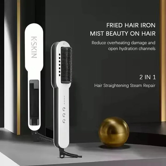 alalar-Health-Beauty Professional Salon 2in1 Steampod Nano Spray Hair Straightener Beauty Care Hot Steam Ionic Hair Straightening Styler Comb Brush- احترافي جهاز فرد الشعر بالبخار الساخن
