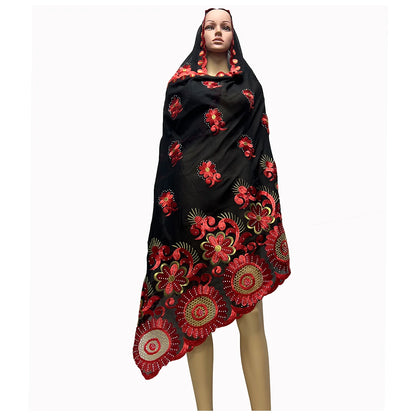 alalar | Oversized Cotton Embroidered Hijab Scarf – African Style & Modest Wrap