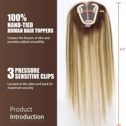 alalar-HairCare-14Inch Blonde Highlight European Human Hair Toppers Hair Pieces For Women Swiss Lace Clips In Toppers Extension For Woman Toupee