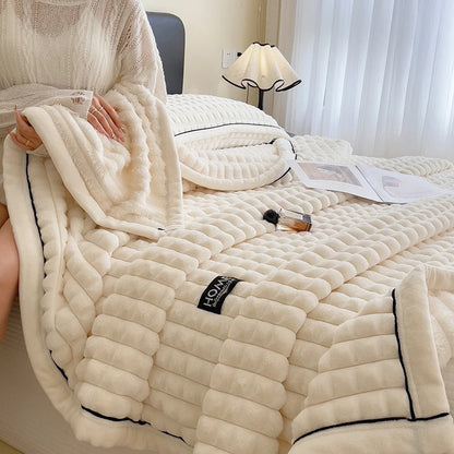 alalar-Luxury Double Layer Faux Rabbit Fur Throw Blanket-بطانية فاخرة مزدوجة الطبقات من فرو الأرنب الصناعي