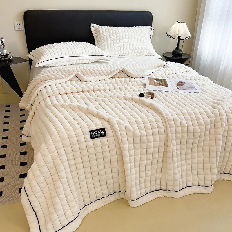 alalar-Luxury Double Layer Faux Rabbit Fur Throw Blanket-بطانية فاخرة مزدوجة الطبقات من فرو الأرنب الصناعي