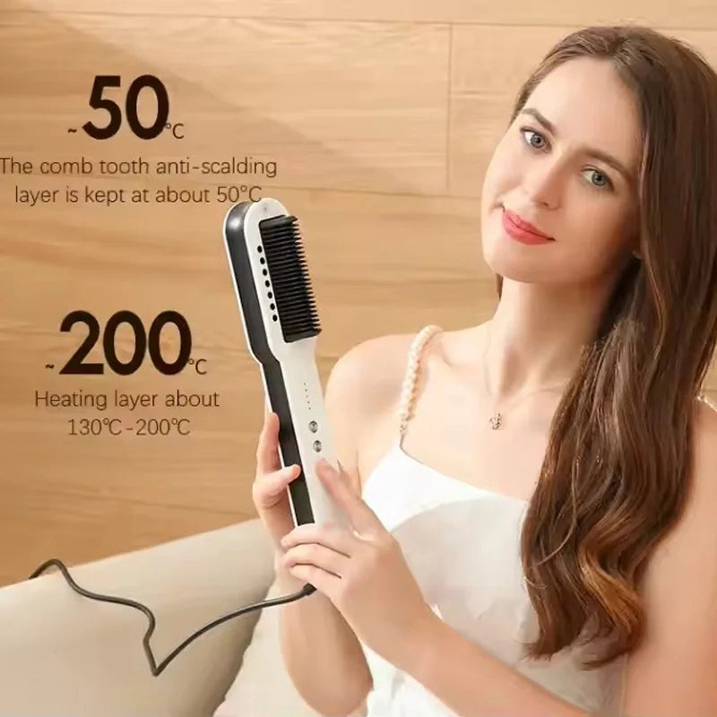 alalar-Health-Beauty Professional Salon 2in1 Steampod Nano Spray Hair Straightener Beauty Care Hot Steam Ionic Hair Straightening Styler Comb Brush- احترافي جهاز فرد الشعر بالبخار الساخن